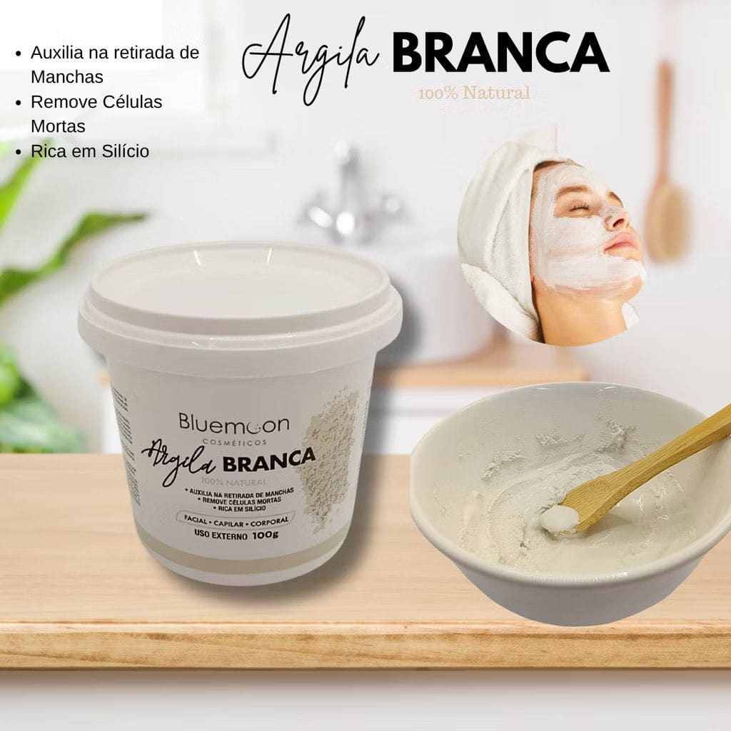 Argila Facial Natural Blue Moon Pele Oleosas e Acneicas Ação Clareada Remoção de impurezas elimina toxinas