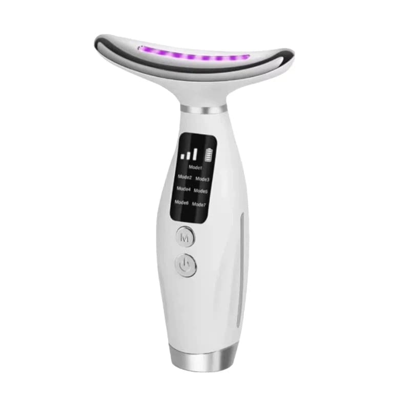 Aparelho de LED Facial e Pescoço 7 Cores Terapia de Luz para Rugas, Levantamento Facial Massagem Vibratória 3 Velocidade
